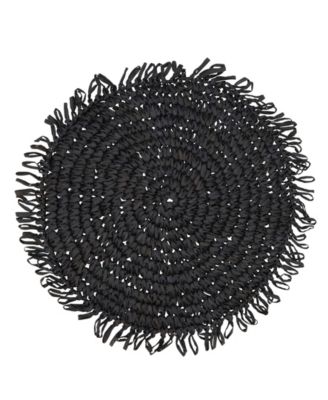 Saro Lifestyle - Rustic Raffia Fringe Placemat Set of 4, 14"x14"