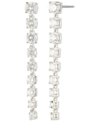 Marchesa - Silver-Tone Cubic Zirconia Linear Drop Earrings