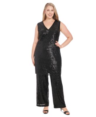Muse - Plus Size Sleeveless Sequined V-Neck Tunic Top