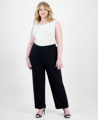 Anne Klein Essentials - Plus Size Pull-On Mid-Rise Straight-Leg Pants
