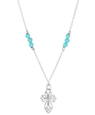 Macy's - Simulated Turquoise Openwork Cross Pendant Necklace, 16" + 2" extender