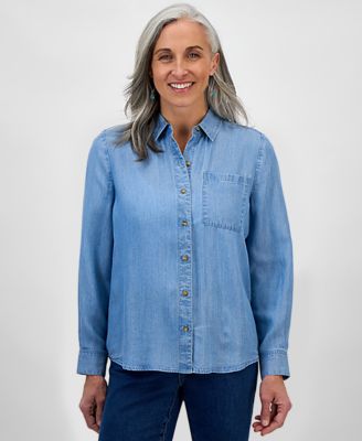 Style & Co - Petite Chambray Button-Down Perfect Shirt