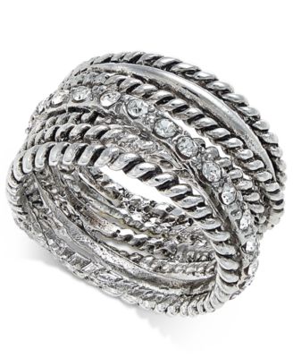 I.N.C. International Concepts - Silver-Tone Textured Pav&eacute; Statement Ring