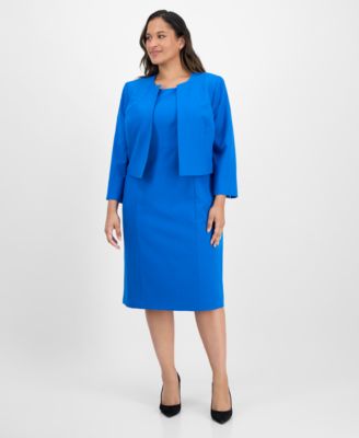 Le Suit - Plus Size Open-Front Collarless Jacket and Sheath Dress Suit