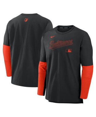 Nike - Men's Black/Orange Baltimore Orioles Authentic Collection Lightweight Player Tri-Blend Performance Pullover Sweatshirt