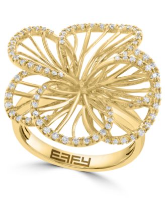 EFFY Collection - Diamond Border Openwork Flower Statement Ring (3/8 ct. t.w.) in 14k Gold