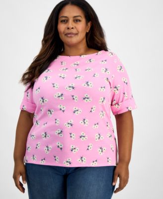 Style & Co - Plus Size Floral Elbow-Sleeve Knit Top