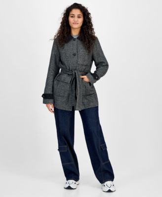 Steve Madden - Juniors' Belted Single-Breasted Jacket