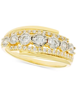 Macy's - Diamond Diagonal Open Three Row Ring (1/2 ct. t.w.) in 14k Gold