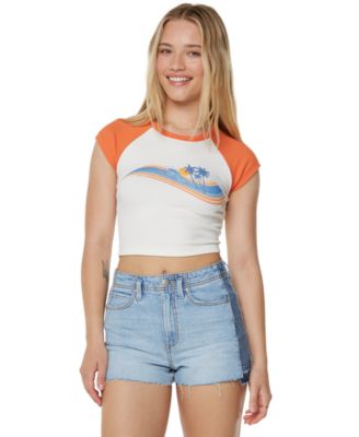 Roxy - Juniors' Wave Stripe Cropped T-Shirt