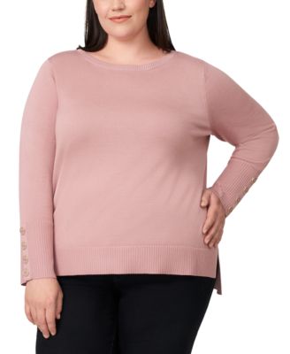 Melissa Paige - Plus Size Button-Cuff Boat-Beck Sweater