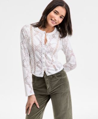 Free People - Women's Button-Front Long Sleeve Lace Top