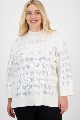 Anne Klein - Women's Houndstooth Sequinned Sweater