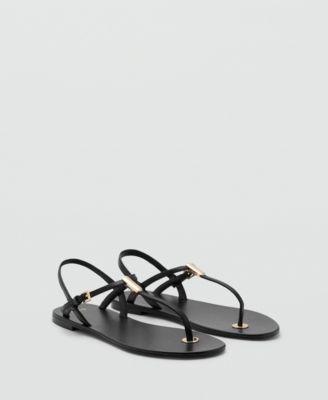 MANGO - Women's Metallic Detail Leather Sandals