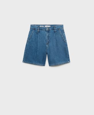 MANGO - Women's Mid-Rise Pleated Denim Bermuda Shorts