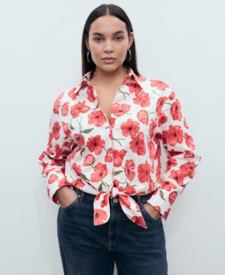MANGO - Women's Floral-Print Poplin Shirt