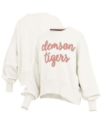 Pressbox - Women's Cream Clemson Tigers Chelsea Oversized Pullover Sweatshirt