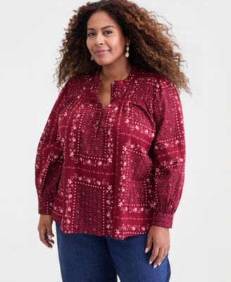 Style & Co - Plus Size Cotton Smocked-Yoke Top