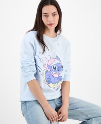 Disney - Juniors' Stitch Sledding Graphic Sweatshirt