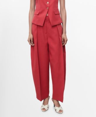 MANGO - Women's Linen-Blend Balloon Suit Pants