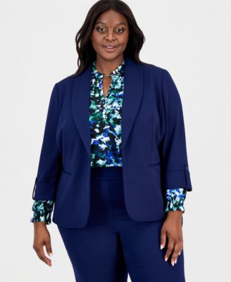 AK Anne Klein Plus Size Shawl-Collar 3/4-Sleeve Blazer image