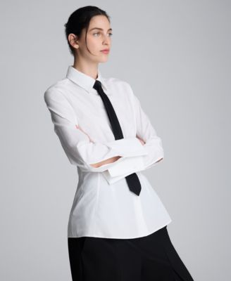 Kenneth Cole - Women's Poplin Fitted Button-Down Shirt with Tie