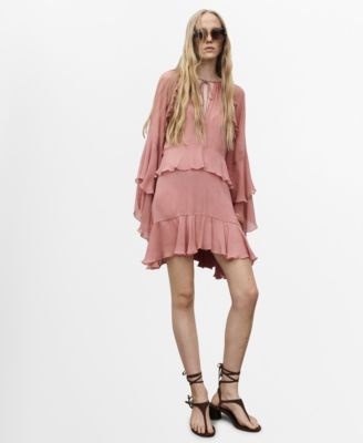 MANGO - Women's Ruffled Sleeves Flared Dress