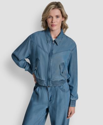 DKNY - Women's Chambray Zip-Front Bomber Jacket