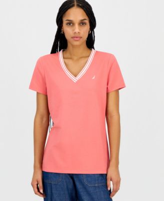 Nautica - Women's Solid Stripe-Trim V-Neck