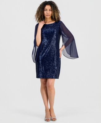 Connected - Women's Sequinned Cape-Sleeve Dress