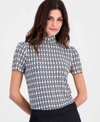 Anne Klein - Short-Sleeve Mock-Neck Top