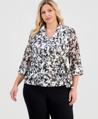 Alex Evenings - Plus Size Foil Burnout 3/4-Sleeve Top
