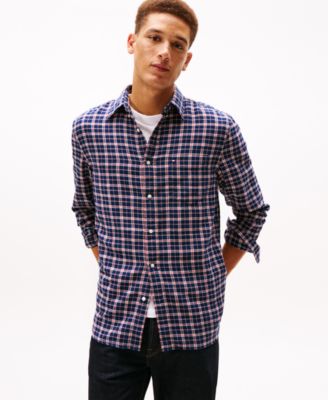 Tommy Hilfiger - Men's Brushed Linen-Blend Medium Check Shirt