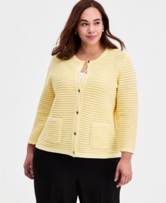 Kasper - Plus Size Textured-Stitch Cardigan