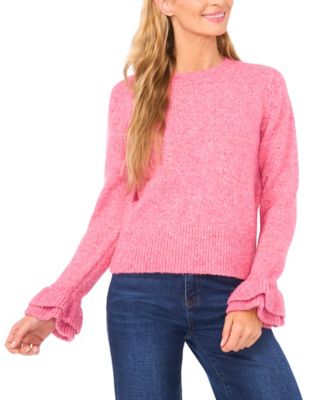CeCe - Women's Crewneck Ruffle Cuff Sweater