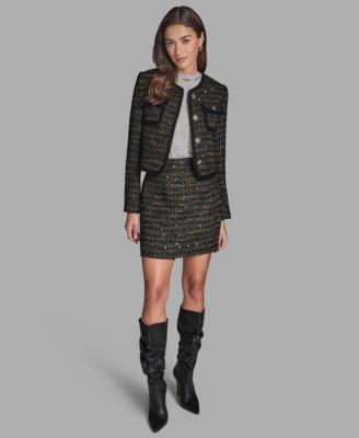BCBG - Women's Button-Front Collarless Tweed Jacket