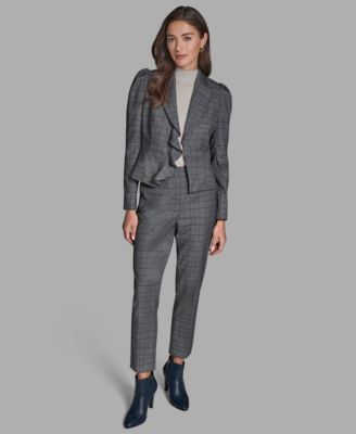 BCBG - Women's Plaid Long-Sleeve Ruffle Jacket