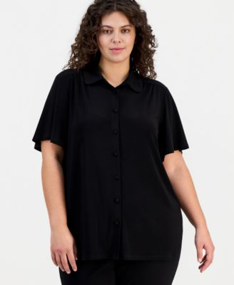 Anne Klein - Plus Size Short-Sleeve Collared Blouse