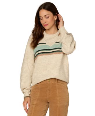 Democracy - Petite Long-Sleeve Stripe Placement 2-Fer Sweater