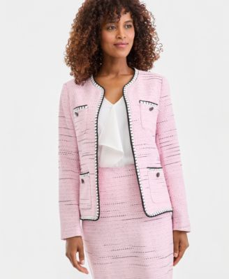 Kasper - Women's Tweed Four-Pocket Open-Front Jacket