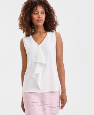 Kasper - Women's Sleeveless Ruffle-Front Blouse