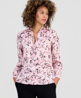 Kasper - Women's Printed V-Neck Button-Front Blouse