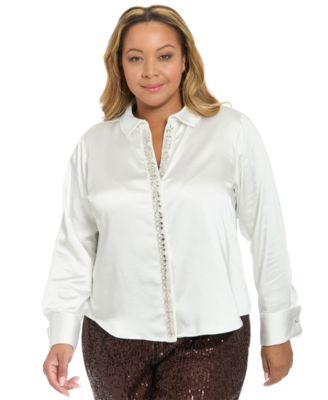 Muse - Plus Size Long-Sleeves Satin Blouse