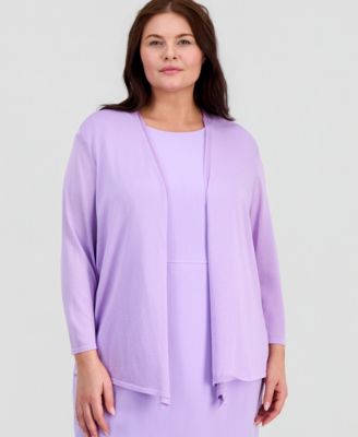 Kasper - Plus Size Open-Front A-Line Cardigan