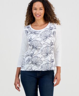 Style & Co - Petite Embroidered-Front Top