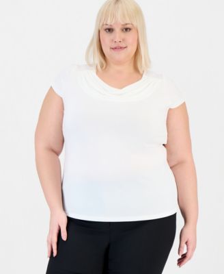 Kasper - Plus Size Short-Sleeve Cowl-Neck Top
