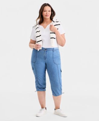 Style & Co - Plus Size Mid-Rise Cotton Chambray Capri Pants