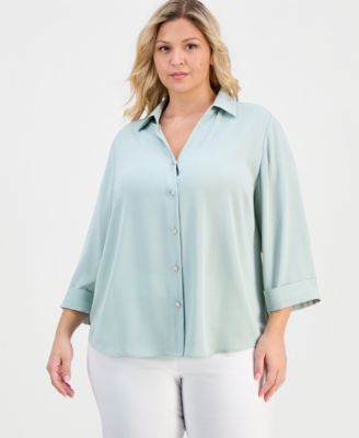 Anne Klein Essentials - Plus Size Collared Button-Front Shirt