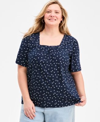 Style & Co - Plus Size Short Flutter-Sleeve Square-Neck Knit Top