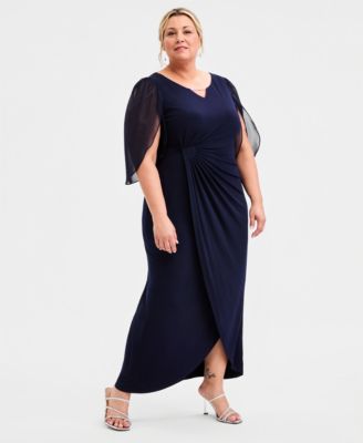 Connected - Plus Size Solid Jersey Rhinestone-Trim Maxi Dress